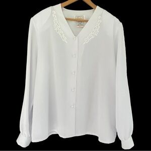 Vintage 1980s white polyester Sears blouse size 16